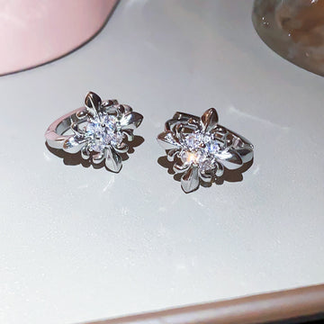 Crystal Iris Cross Hoop Earrings in Silver Tone Metal