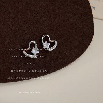 Silver-Tone Open Heart Clear Star Pave Crystal Studs
