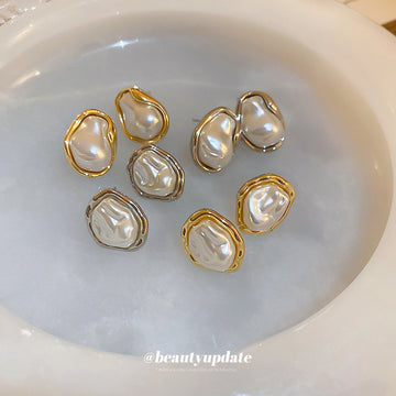 Organic Baroque Pearl Stud Earrings in Three Settings