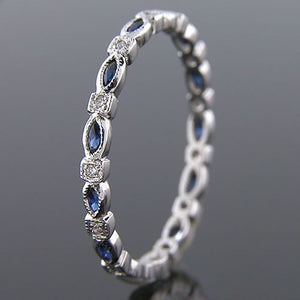 Silver Tone Blue Marquise CZ Thin Eternity Band Ring