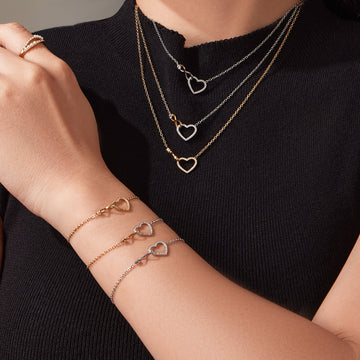 Infinity Heart Zircon Necklace Bracelet Gold Steel Two-Tone