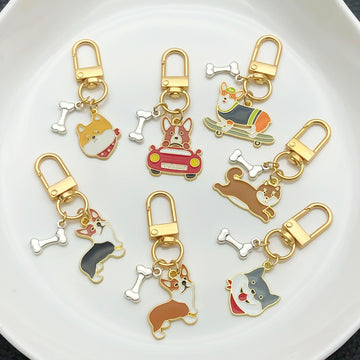 Sporty Dog and Bone Enamel Clasp Keychains in 16 Designs