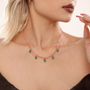 Natural Stone Bead Necklaces with Crystal Opal Drop Charms