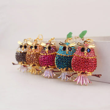 Rhinestone Owl Keychain With Split Ring And Lobster Clasp, 6 Variants