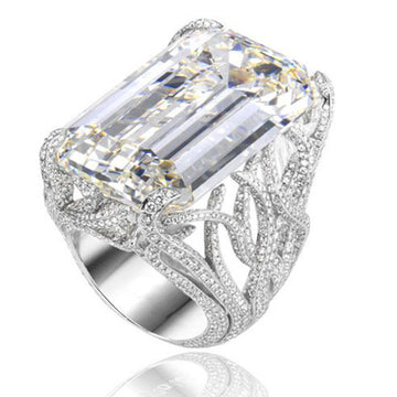 Silver Tone Large Rectangular Crystal Statement Ring