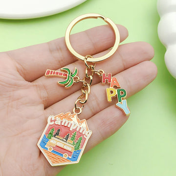 Vacation Illustration Charm Keychains in 5 Pictured Variations for Bags and Keys
