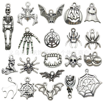 Antique Silver Halloween Theme and Skull Metal Charms with 25 Listed Options