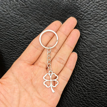 Silver Four Leaf Clover Charm Metal Split Ring Keychain