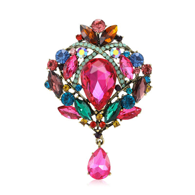 Multicolor Crystal Cluster Brooch with Pink Teardrop Dangle grouped product view