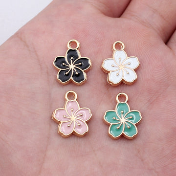 Gold Tone Five Petal Flower Enamel Charms in Four Colors
