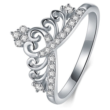 Silver Heart Crown Clear CZ Openwork Ring Sizes 6-10