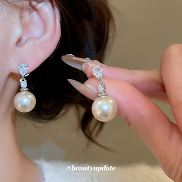 Geometric Crystal Bar and Pearl Drop Stud Earrings