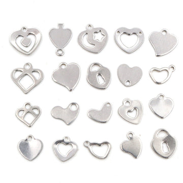 Assorted Polished Silver Tone Heart Shaped Metal Charms
