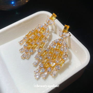 Gold Yellow Crystal Chandelier Drop Earrings Statement Jewelry