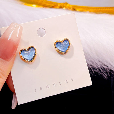 Primary supplied view of blue heart gold-outline stud earrings