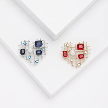 Geometric Open Heart Brooch in Red and Blue for Jackets, Coats, and Scarves