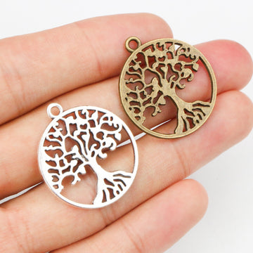 Round Openwork Tree of Life Pendants in Two Antique Finishes