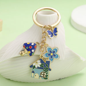 Enamel Butterfly and Flower Charm Keychains in 31 Gold-Tone Designs