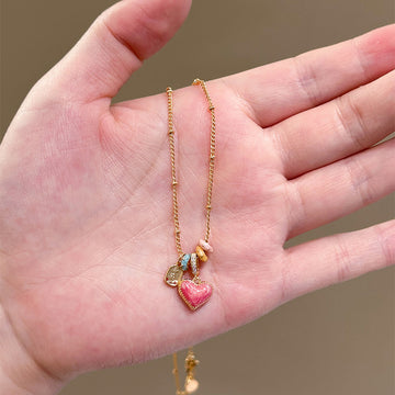 Pink Enamel Heart Pendant Necklace Decorative Jewelry Design