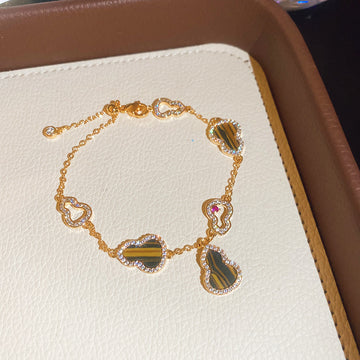 Gold Gourd Charm Bracelets Tiger Eye Inlay Ball Drop Styles
