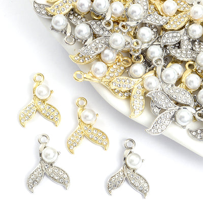 Grouped front view of pearl crystal mermaid tail jewelry components for diy earrings and bracelets options