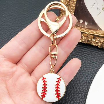 White Baseball Ball Metal Lobster Clasp Keychain Charm