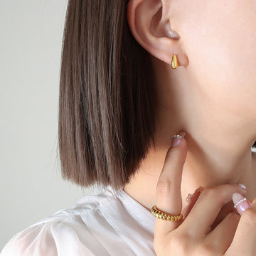 Mini Teardrop Stud Earrings Gold Steel Post Back Pair