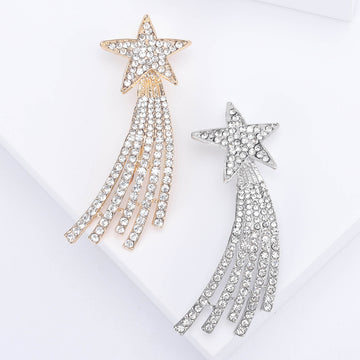 Crystal Shooting Star Brooch in Gold or Silver Tone