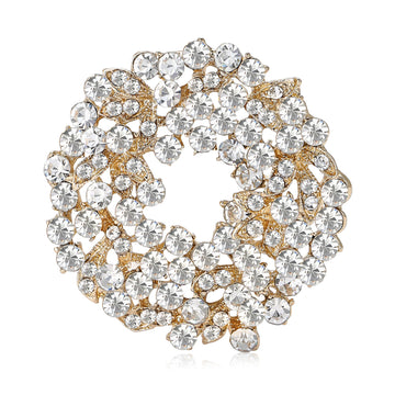 Crystal Wreath Brooch in Detailed Metal and Crystal Design