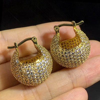 Pave Crystal Rounded Hoop Earrings front product view