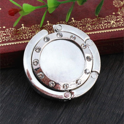 Round Folding Handbag Table Hook with Crystal Rim Setting — grouped product view