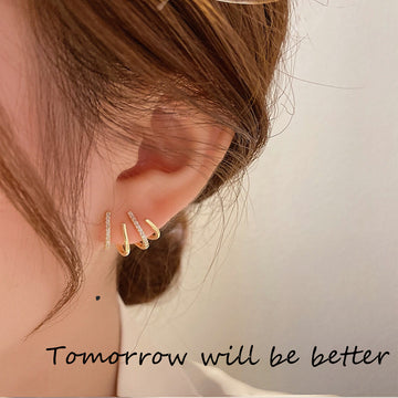 Gold Tone Multi Line Angled Ear Climber Stud Earrings