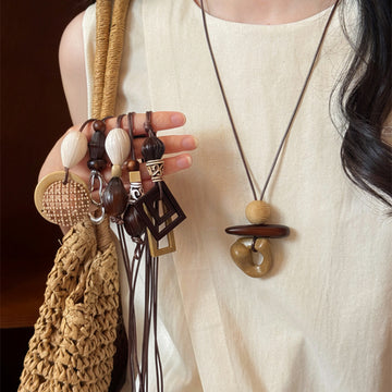 Brown Cord Geometric Pendant Necklaces in Seven Designs