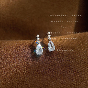 Silver Triple Pearl Teardrop Crystal Mini Stud Earrings