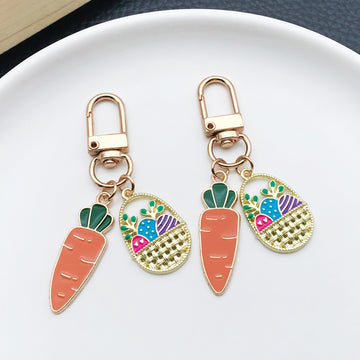 Easter Bunny, Carrot and Egg Enamel Clasp Keychains, 4 Designs