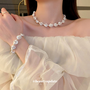 Irregular Baroque Pearl Necklace Bracelet Gold Tone Toggle Clasp