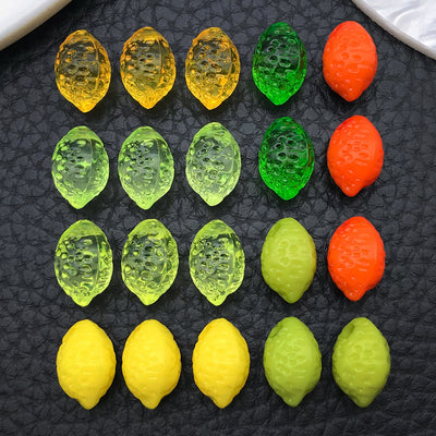 Multicolor lemon beads arranged on a light background