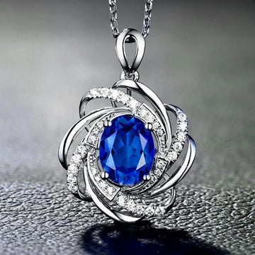 Spiral Flower Oval Center Stone Pendant Gold White Metal Alloy
