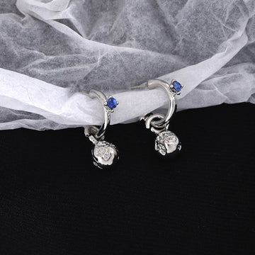 Silver Blue Stud and Clear Look Ball Hoop Earrings