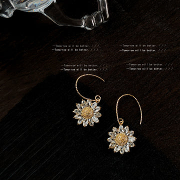 Rose Gold Tone Sculpted Sunflower Hook Earrings For Women