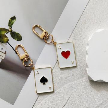 Gold Tone Enamel Heart and Spade Playing Card Clip Keychains