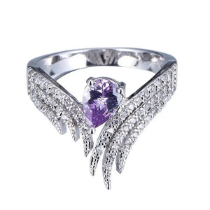 Pear Stone Wing-Shaped Statement Ring In Four Colors Silver Tone