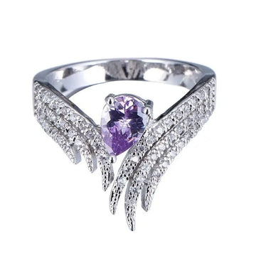 Pear Stone Wing-Shaped Statement Ring In Four Colors Silver Tone