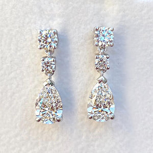 Three-Stone Pear-Shaped Long Drop Earrings In Polished Silver Tone