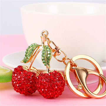 Jeweled Cherry Keychains in Six Pictured Crystal and Enamel Styles
