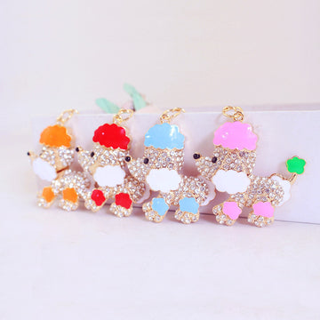Gold-Tone Rhinestone Poodle Keychain, Four Accent Colors
