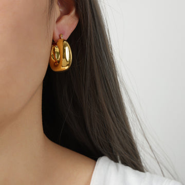Chunky Polished Gold Hollow U Shape Hoop Earrings Bold