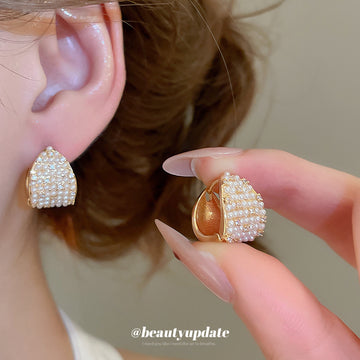 Crystal And Pearl Huggie Hoop Earrings Statement Jewelry