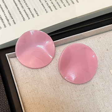 Pink Blue and Yellow Irregular Round Statement Stud Earrings