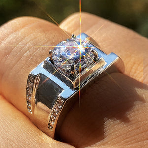 Silver Tone Mens Square Clear Stone Wide Band Ring